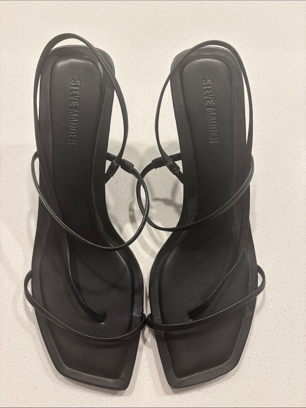 Steve Madden Black Strappy Square-Toe Heels - Picture 5 of 7